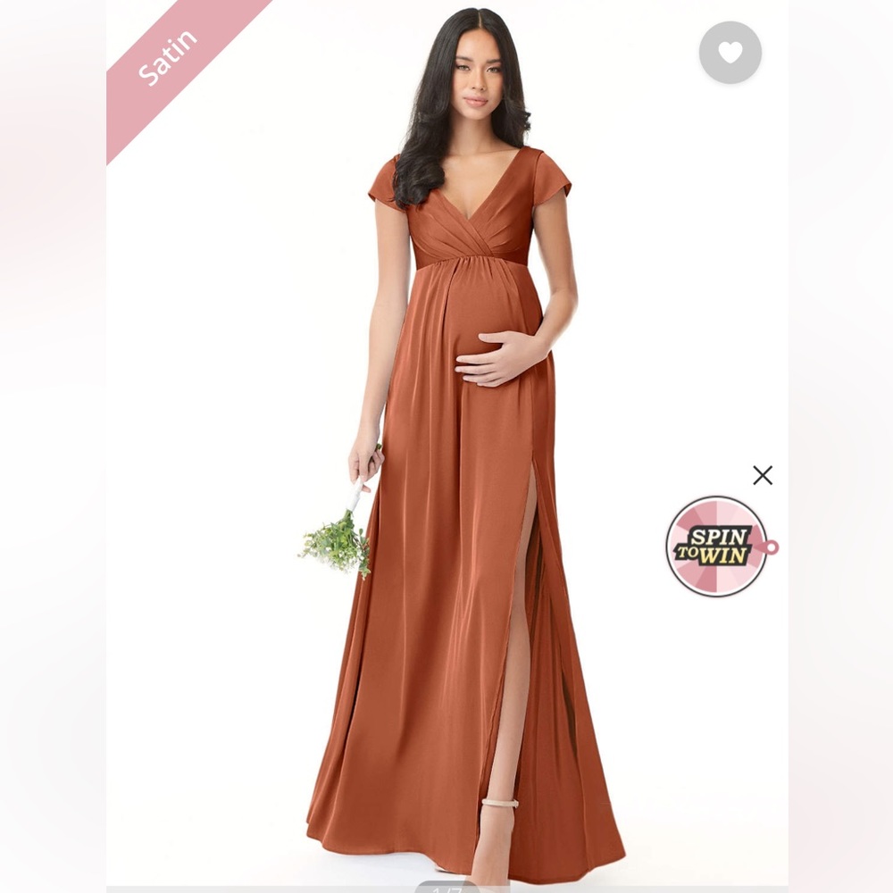 Azazie Alessia Maternity Stretch Satin Dress- Cedar Rose